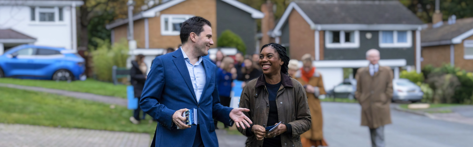 Oliver and Kemi Badenoch canvassing in Chorleywood