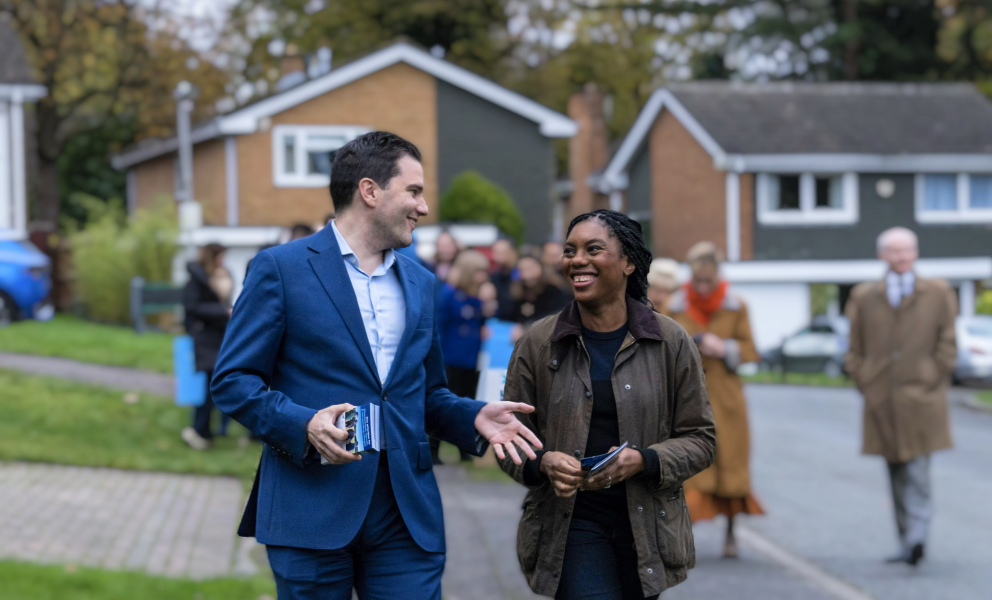 Oliver and Kemi Badenoch canvassing in Chorleywood